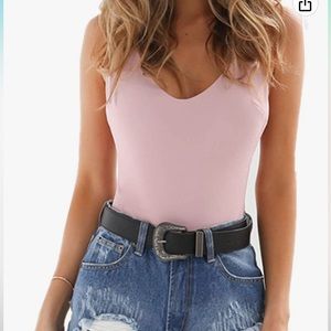 Sexy open back pink bodysuit